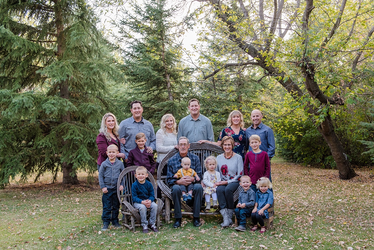 Fall family photos with Grandparents - Fall photos - Burgundy and Blue Family photos - What to wear for family photos - Stettler Photographers - Raelene Schulmeister Photography